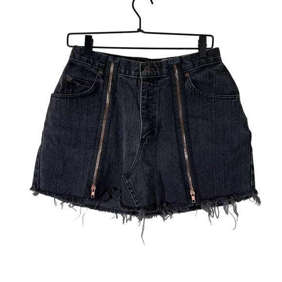 Furst of a Kind Womens Black Denim Raw Hem Mini Skirt Zipper Accent 28 - Picture 1 of 7